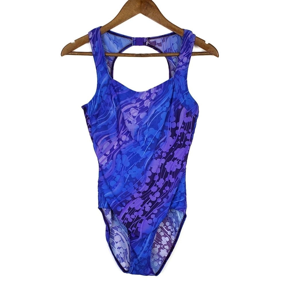Krista Womens Full Body Swimsuit Size S Multicolor Blue One-Piece Cut Out‎ Back